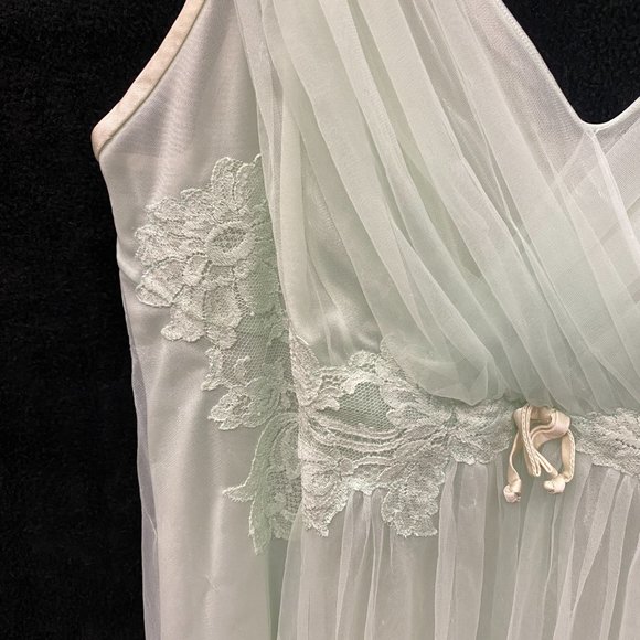 Vanity Fair- VINTAGE - 1960s 1970s Nightgown & Robe 2PC Set- Mint Green - Sz S - Picture 6 of 16